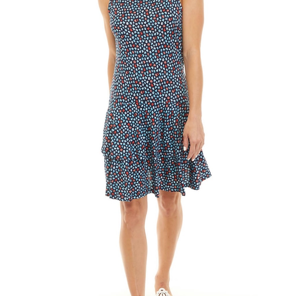 Michael Kors Blue and Red Ruffled Tiered Sundress